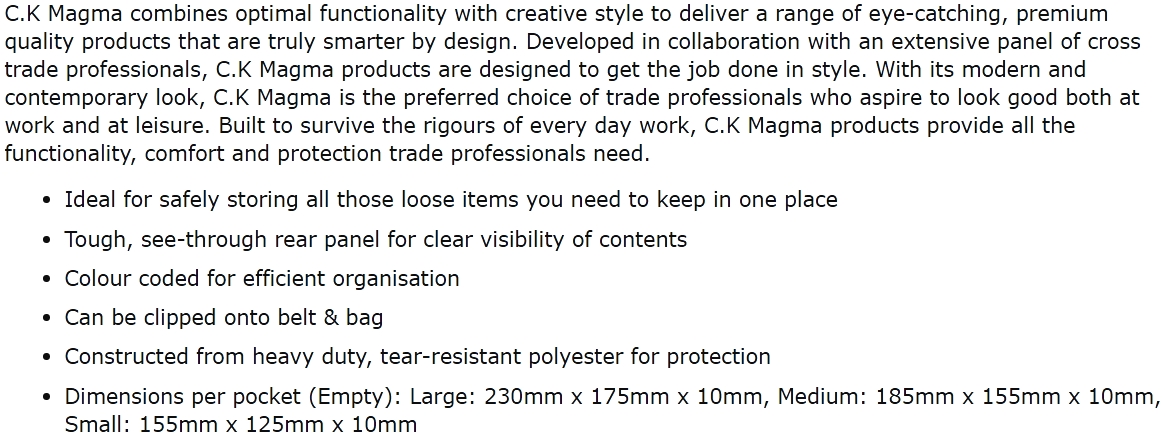 נרתיקים לכלי עבודה CK TOOLS MAGMA MA2740 TEXT